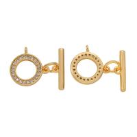 Brass Toggle Clasp, gold color plated, with rhinestone, golden 