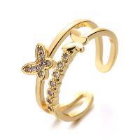 Brass Cuff Finger Ring, Butterfly, plated, adjustable & micro pave cubic zirconia & for woman US Ring 