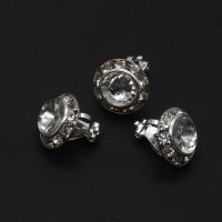 Iron Clip Earring, for woman & with rhinestone, silver color, 15mm 
