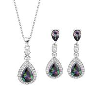 Sterling Silver Cubic Zircon Jewelry Sets, 925 Sterling Silver, earring & necklace, with Cubic Zirconia, oval chain & for woman & with rhinestone, mixed colors cm 