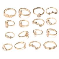 Zinc Alloy Ring Set, gold color plated, 16 pieces & for woman & with rhinestone, 16mm,17mm,18mm 