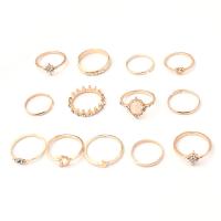Zinc Alloy Ring Set, gold color plated, 13 pieces & for woman & with rhinestone, 21mm,22mm,17mm,19mm,18mm 