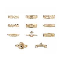 Zinc Alloy Ring Set, gold color plated, 11 pieces & for woman & with rhinestone, 18mm,18.5mm 