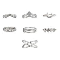 Zinc Alloy Ring Set, platinum color plated, 7 pieces & for woman, 17mm,17.5mm,18mm 