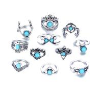 Zinc Alloy Ring Set, with Resin, platinum color plated, 11 pieces & for woman, 16mm,17mm,17.5mm 