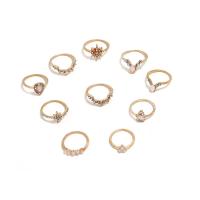 Zinc Alloy Ring Set, with Resin, gold color plated, 10 pieces & for woman & with rhinestone, 16mm,17mm,18mm 