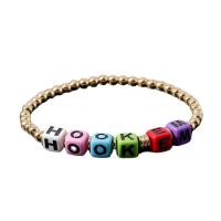 CCB Plastic Bracelets, Copper Coated Plastic, with Acrylic & with letter pattern & for woman & enamel, mixed colors .5 Inch 