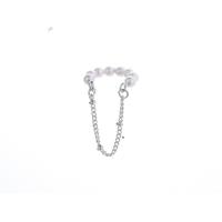 Ohrring-Manschette, Messing, mit Kunststoff Perlen, Platinfarbe platiniert, für Frau, weiß, 20mm, verkauft von PC