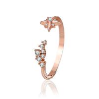 925 Sterling Silver Cuff Finger Ring, rose gold color plated, Adjustable & micro pave cubic zirconia & for woman 