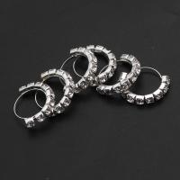 Iron Hoop Earring, for woman & with rhinestone, silver color, 34mm 