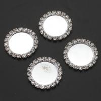 Iron Cabochon Setting, Round, with rhinestone, silver color, 30mm 