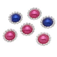 Imitation Pearl Plastic Cabochons, Iron, with Plastic Pearl, Round, with rhinestone 24mm 