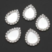 Iron Cabochon Setting, Teardrop, with rhinestone, silver color, 25mm 