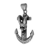 Stainless Steel Ship Wheel & Anchor Pendant, 316 Stainless Steel, fashion jewelry & DIY & Unisex & with skull pattern & blacken, black Approx 7mm 