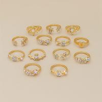 Rhinestone Zinc Alloy Jewelry Set, gold color plated, 13 pieces & for woman & with rhinestone, US Ring 