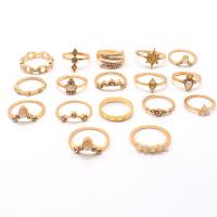 Rhinestone Zinc Alloy Jewelry Set, gold color plated, 17 pieces & for woman & with rhinestone, US Ring .5-8 