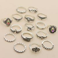 Rhinestone Zinc Alloy Jewelry Set, antique silver color plated, 16 pieces & for woman & with rhinestone, US Ring 