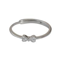 Cubic Zirconia Micro Pave Sterling Silver Finger Ring, 925 Sterling Silver, plated, Adjustable & micro pave cubic zirconia & for woman 