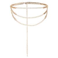 alliage de zinc chaîne de taille, avec perle de plastique, multicouche & pour femme, doré Environ 113 cm, Vendu par PC