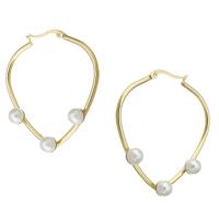 Stainless Steel Hoop Earring, 316 Stainless Steel, with ABS Plastic Pearl, Vacuum Plating, 6 pieces & fashion jewelry & for woman, golden 