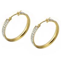 Stainless Steel Hoop Earring, 316 Stainless Steel, Round, Vacuum Plating, 6 pieces & fashion jewelry & for woman & with rhinestone, golden 6/PC 