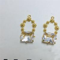 Crystal Brass Pendants, with Brass, gold color plated, DIY 