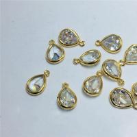 Crystal Brass Pendants, with Brass, Teardrop, gold color plated, DIY 
