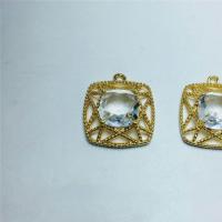 Crystal Brass Pendants, with Crystal, Square, gold color plated, DIY 