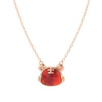 Red Agate Necklace, 925 Sterling Silver, with Red Agate, with 1.45 inch extender chain, Tiger, plated, for woman Approx 14.84 Inch 