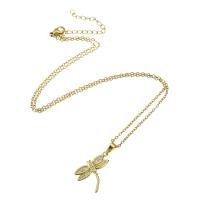 Cubic Zircon Micro Pave Brass Necklace, 304 Stainless Steel Chain, with Brass, Dragonfly, Vacuum Ion Plating, micro pave cubic zirconia & for woman, golden Approx 20 Inch 