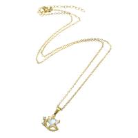 Cubic Zircon Micro Pave Brass Necklace, 304 Stainless Steel Chain, with Brass, Star, Vacuum Ion Plating, micro pave cubic zirconia & for woman, golden Approx 19.5 Inch 