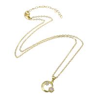 Cubic Zircon Micro Pave Brass Necklace, 304 Stainless Steel Chain, with Brass, Moon and Star, Vacuum Ion Plating, micro pave cubic zirconia & for woman & hollow, golden Approx 20 Inch 