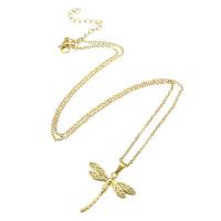 Cubic Zircon Micro Pave Brass Necklace, 304 Stainless Steel Chain, with Brass, Dragonfly, Vacuum Ion Plating, micro pave cubic zirconia & for woman, golden Approx 20 Inch 