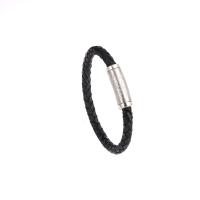 Leatheroid Cord Bracelets, Titanium Steel, with leather cord, Unisex, black .5 cm 