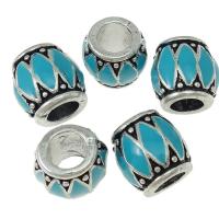 Enamel Zinc Alloy European Beads, Drum, antique silver color plated, without troll, blue Approx 5mm 