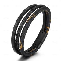 Leather Bracelet, with PU Leather, titanium steel magnetic clasp, for man 17mm Approx 8.27 Inch 