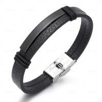 Leather Bracelet, titanium steel magnetic clasp, for man Approx 8.27 Inch 
