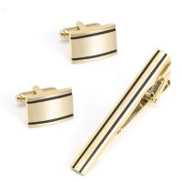 Brass Tie Clip Cufflink Set, gold color plated, for man  