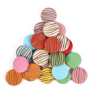 Painted Wood Beads, Round, stoving varnish, DIY & stripe, mixed colors, 15mm 