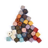 Perles en bois peintes, polygone, gravé, DIY, couleurs mélangées, 12mm, Vendu par PC