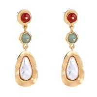 Plastic Pearl Zinc Alloy Earring, with Natural Stone & Plastic Pearl, Teardrop, gold color plated, fashion jewelry & for woman 