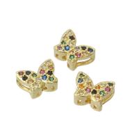 Cubic Zirconia Micro Pave Brass Beads, Butterfly, gold color plated, micro pave cubic zirconia, multi-colored Approx 2mm 