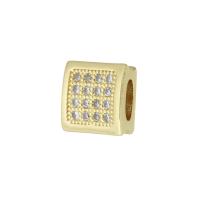 Cubic Zirconia Micro Pave Brass Beads, Rectangle, gold color plated, micro pave cubic zirconia Approx 2mm 