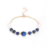 Bracelets en pierres oeil de tigre, avec perle d'eau douce cultivée & alliage de zinc, pour femme, plus de couleurs à choisir cm, Vendu par PC