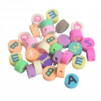 Polymer Clay Jewelry Beads, Flat Round, printing, letters are from A to Z & DIY, mixed colors, 10mm, Approx 