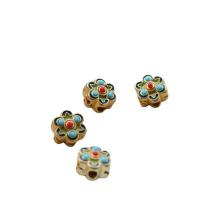 Enamel Brass Beads, with Glass, Plum Blossom, plated, DIY, mixed colors 