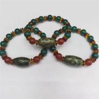 Tibetan Agate Bracelets, with Green Agate, barrel, polished, vintage & Unisex & anti-fatigue, green 10mm Approx 7.48 Inch 