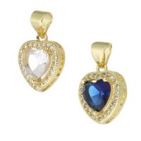 Cubic Zirconia Brass Pendants, Heart, gold color plated, micro pave cubic zirconia Approx 4mm 