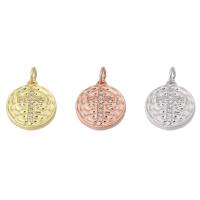Cubic Zirconia Micro Pave Brass Pendant, Flat Round, plated, with cross pattern & micro pave cubic zirconia Approx 3mm 