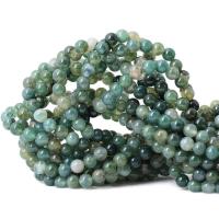 Perles en pierre d'agate mousse naturelle, Rond, poli, DIY, vert cm, Vendu par brin